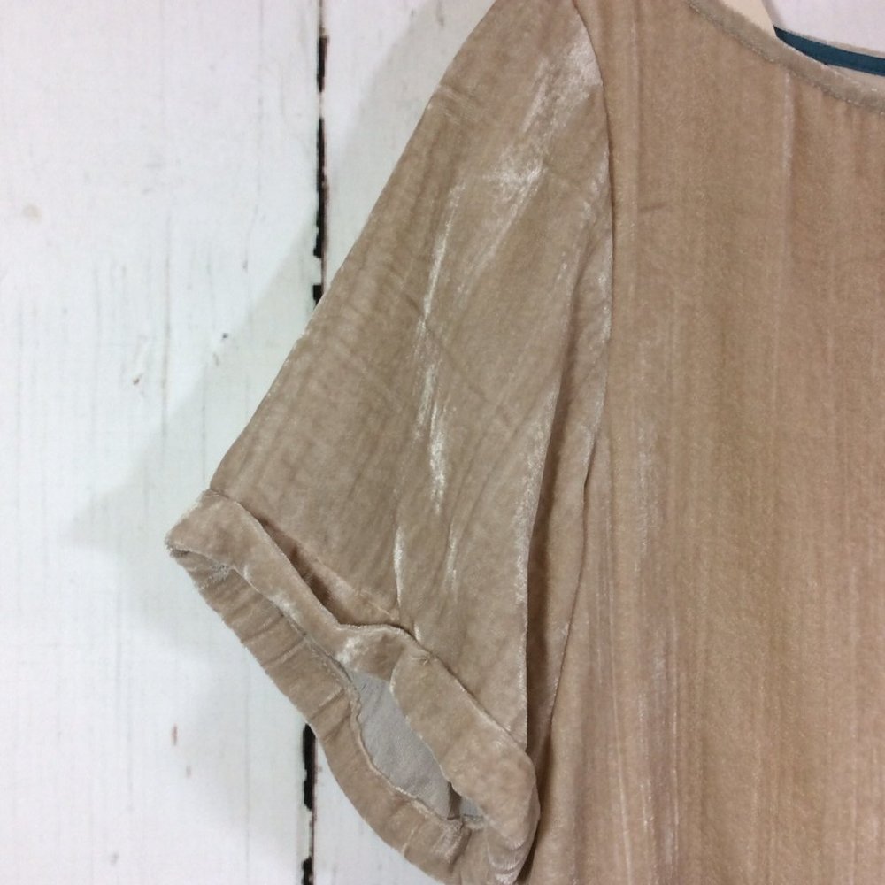 Anthropologie Floreat Crushed Champagne Velvet Shift Mini Dress Pockets Size S - Picture 7 of 16
